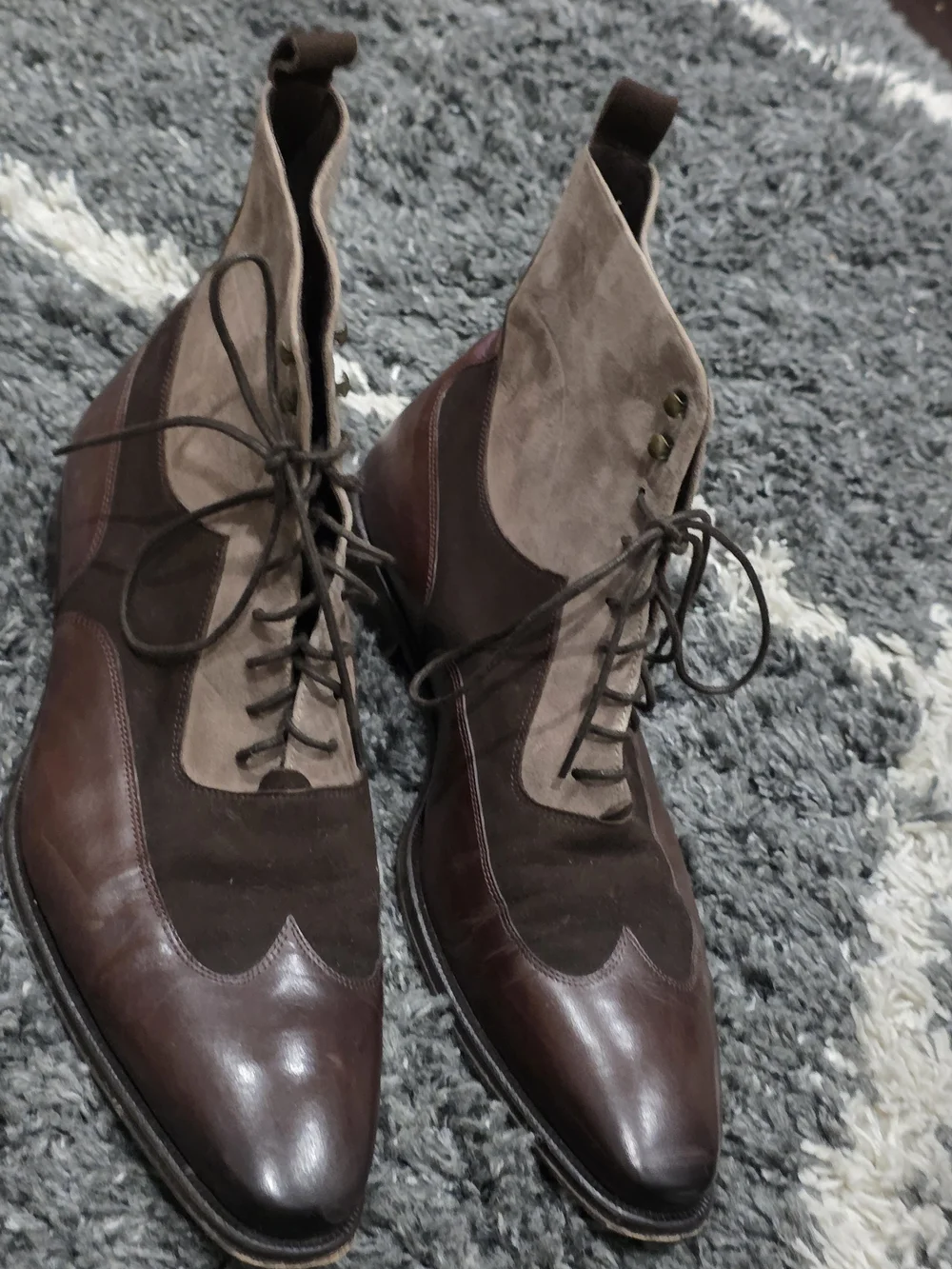 Mezlan Men's Two-Tone Brown Leather & Suede Lace-Up Boots Size 11M